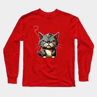 Funny Angry Cat Says No: Funny illustration for cat lover Long Sleeve T-Shirt